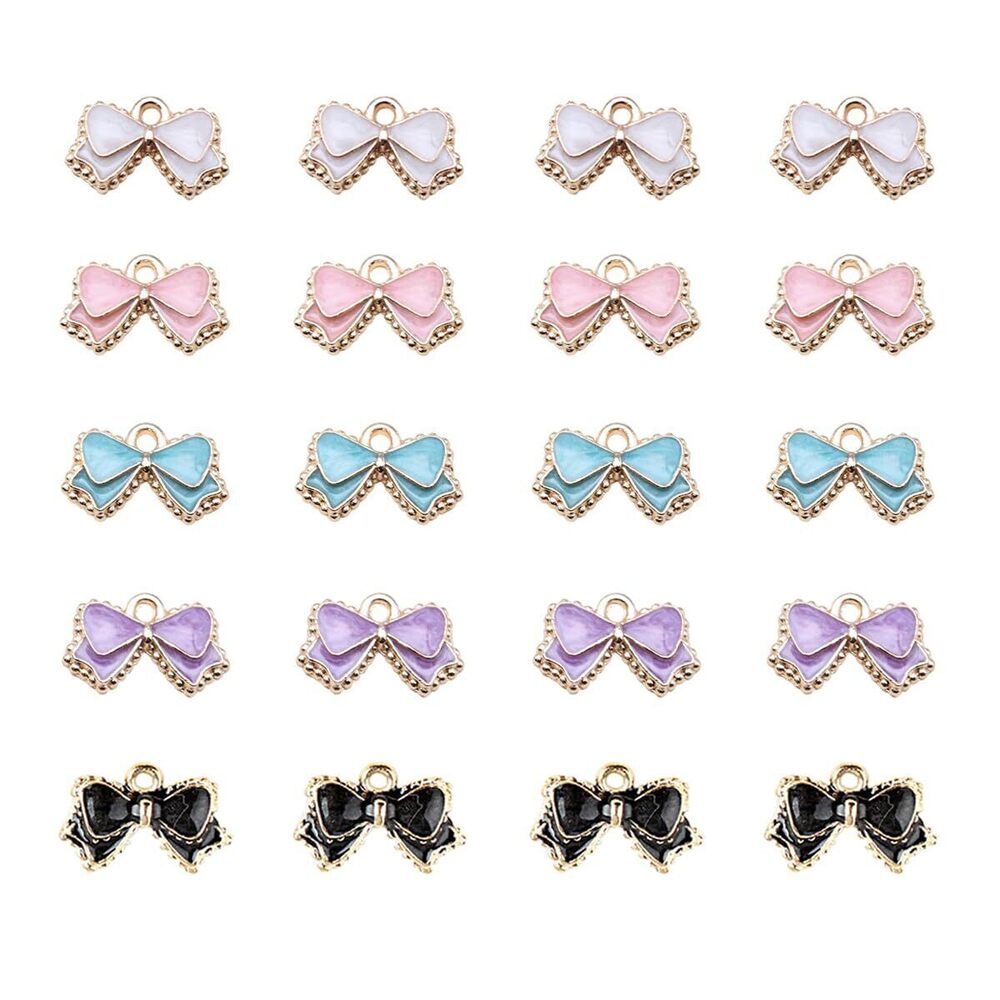 2068 Heiolox 50 PCS Mixed Color Bow Knot Charms: Enamel Bowknot Charms